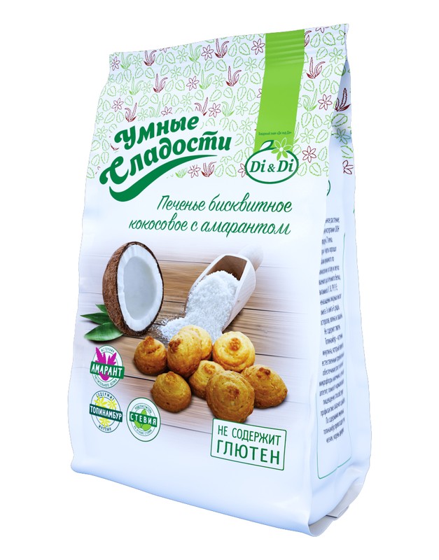 Печенье "Умные сладости" бисквитное кокосовое с амарантом 